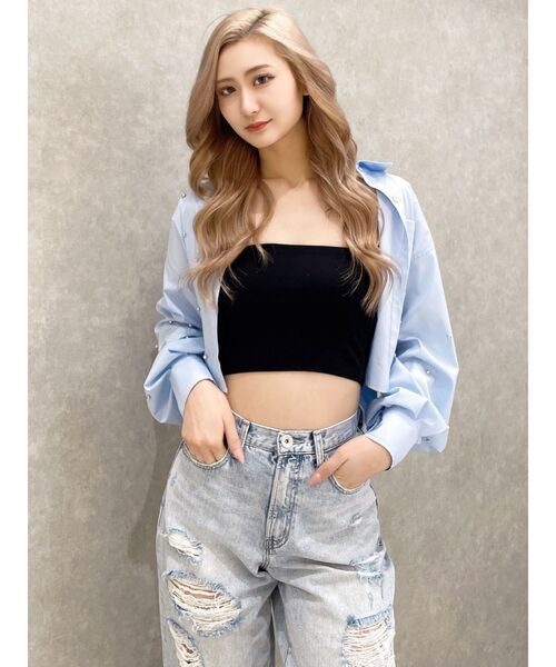 GYDA（ジェイダ）の「ビジュースタッズショートLOOSE シャツ（シャツ/ブラウス・レディース・オフホワイト/ブルー・FREE）」の18枚目の写真