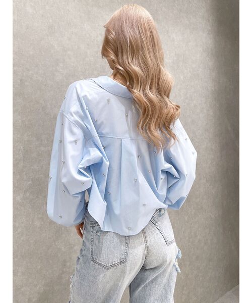 ブラウス シャツ ビジュースタッズショートLOOSE シャツ レディース GYDA ブラウス シャツ ビジュースタッズショートLOOSE