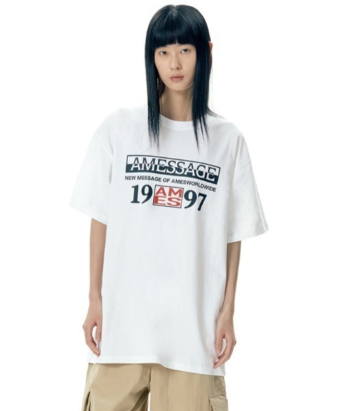 [AMOMENTO] LABEL Tシャツ★新作・25SS★韓国ファッション★ セール】ロゴtシャツ 半袖 サマートップス韓国風（Tシャツ
