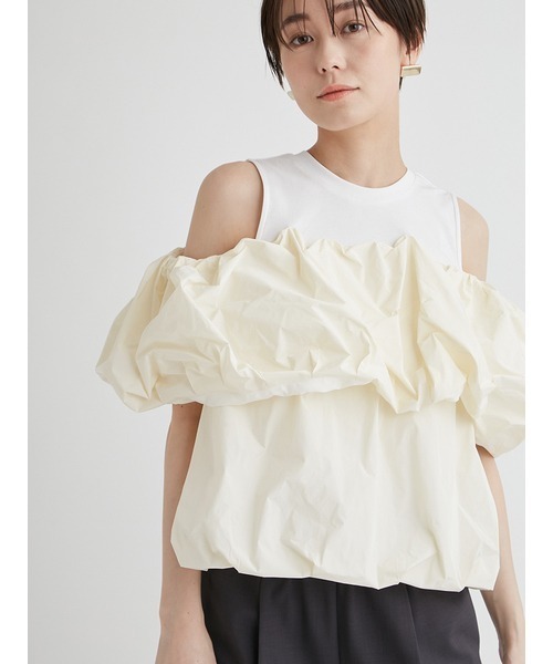 emmi（エミ）の「eco 2wayギャザードッキングブラウス（シャツ/ブラウス・レディース・ブラック/オフホワイト・FREE）」の5枚目の写真