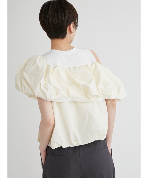 emmi（エミ）の「eco 2wayギャザードッキングブラウス（シャツ/ブラウス・レディース・ブラック/オフホワイト・FREE）」の6枚目の写真