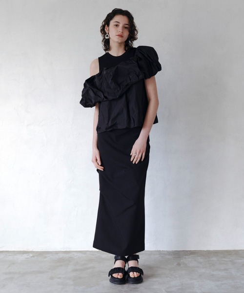 emmi（エミ）の「eco 2wayギャザードッキングブラウス（シャツ/ブラウス・レディース・ブラック/オフホワイト・FREE）」の3枚目の写真