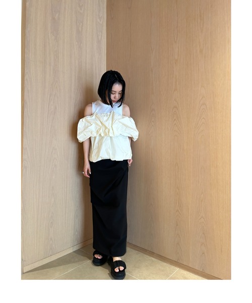 emmi（エミ）の「eco 2wayギャザードッキングブラウス（シャツ/ブラウス・レディース・ブラック/オフホワイト・FREE）」の21枚目の写真