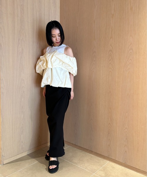 emmi（エミ）の「eco 2wayギャザードッキングブラウス（シャツ/ブラウス・レディース・ブラック/オフホワイト・FREE）」の22枚目の写真