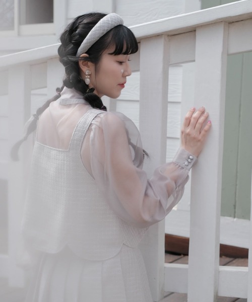 miolite（ミオライト）の「2WAY シアー パフスリーブ ボウタイ ブラウス miolite（シャツ/ブラウス・レディース・ピンクベージュ/グレー・M）」の8枚目の写真