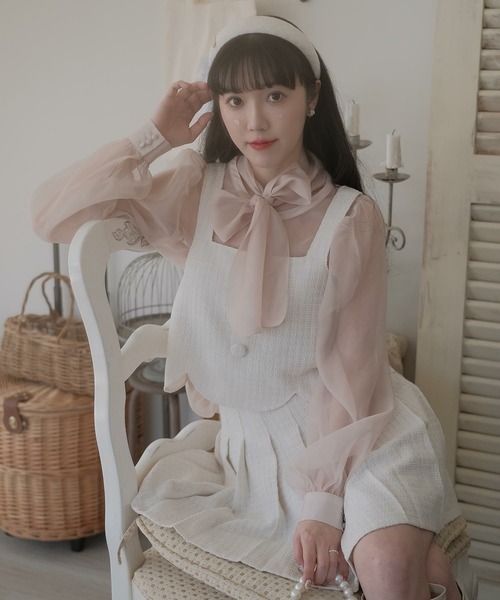 miolite（ミオライト）の「2WAY シアー パフスリーブ ボウタイ ブラウス miolite（シャツ/ブラウス・レディース・ピンクベージュ/グレー・M）」の12枚目の写真