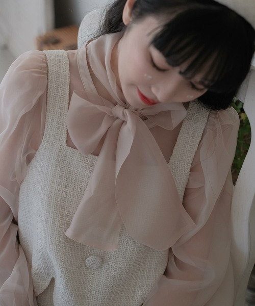 miolite（ミオライト）の「2WAY シアー パフスリーブ ボウタイ ブラウス miolite（シャツ/ブラウス・レディース・ピンクベージュ/グレー・M）」の13枚目の写真