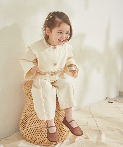 sea and shells by pairmanon(シーアンドシェルズバイペアマノン)の「【sea and shells by pairmanon】フリンジ ビッグカラー セットアップ(その他ベビーウェア・キッズ・ベージュ/アイボリー/イエロー・80/110/90/100)」の2枚目の写真