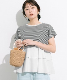 ＼26ss新色追加／ 異素材切り替え2段フリルTシャツ