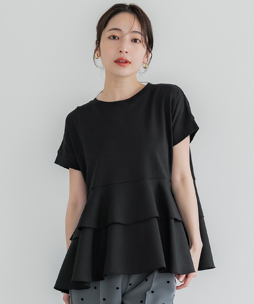 異素材切り替え2段フリルTシャツ（Tシャツ/カットソー）｜coca（coca
