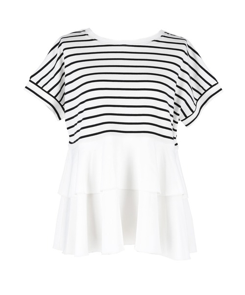 coca(coca)(コカ)の「異素材切り替え2段フリルTシャツ(Tシャツ/カットソー・レディース・その他1/ホワイト/ブラック/B/A・M/L/S)」の7枚目の写真