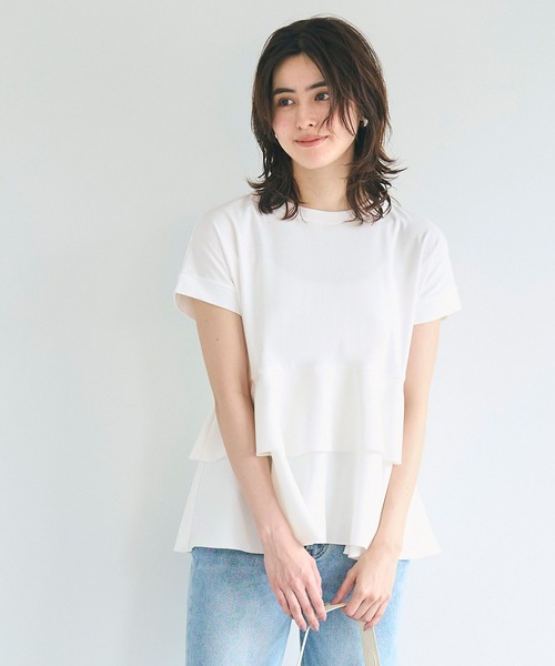 異素材切り替え2段フリルTシャツ（Tシャツ/カットソー）｜coca（coca
