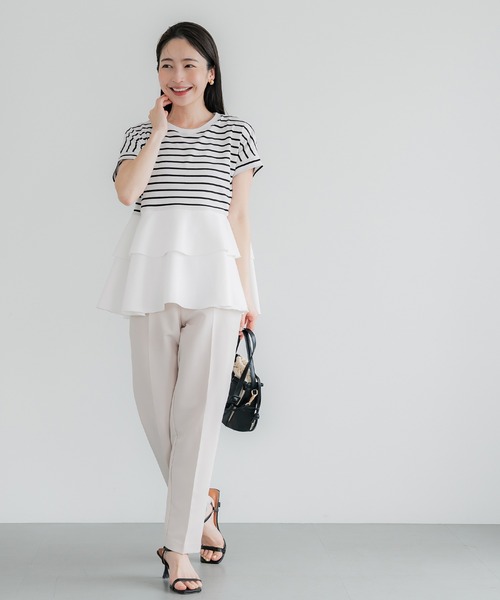 coca(coca)(コカ)の「異素材切り替え2段フリルTシャツ(Tシャツ/カットソー・レディース・その他1/ホワイト/ブラック/B/A・M/L/S)」の22枚目の写真