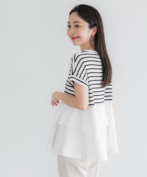 coca(coca)(コカ)の「異素材切り替え2段フリルTシャツ(Tシャツ/カットソー・レディース・その他1/ホワイト/ブラック/B/A・M/L/S)」の21枚目の写真
