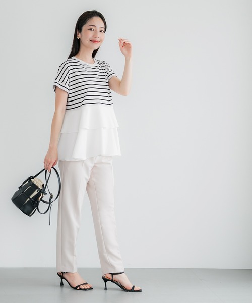 coca(coca)(コカ)の「異素材切り替え2段フリルTシャツ(Tシャツ/カットソー・レディース・その他1/ホワイト/ブラック/B/A・M/L/S)」の20枚目の写真