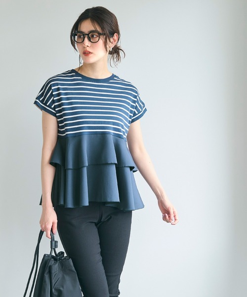 coca(coca)(コカ)の「異素材切り替え2段フリルTシャツ(Tシャツ/カットソー・レディース・その他1/ホワイト/ブラック/B/A・M/L/S)」の17枚目の写真