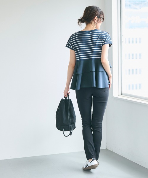 coca(coca)(コカ)の「異素材切り替え2段フリルTシャツ(Tシャツ/カットソー・レディース・その他1/ホワイト/ブラック/B/A・M/L/S)」の16枚目の写真