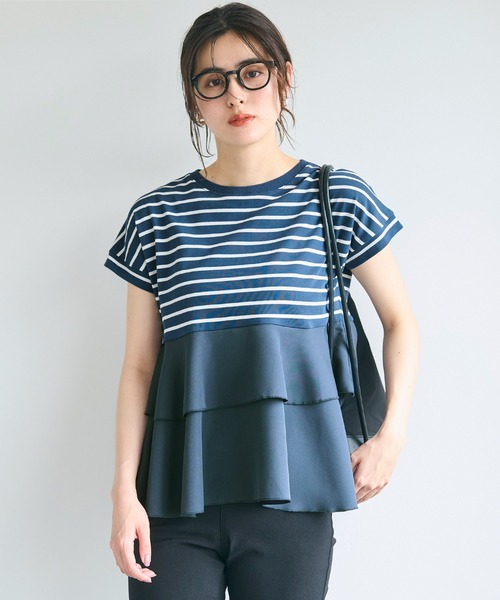 coca(coca)(コカ)の「異素材切り替え2段フリルTシャツ(Tシャツ/カットソー・レディース・その他1/ホワイト/ブラック/B/A・M/L/S)」の15枚目の写真