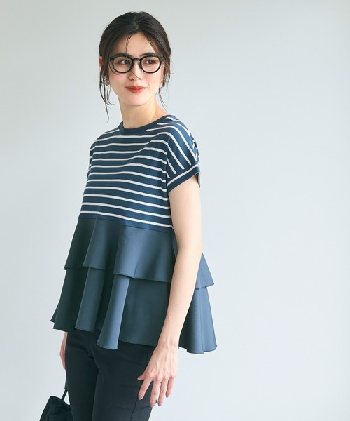 coca(coca)(コカ)の「異素材切り替え2段フリルTシャツ(Tシャツ/カットソー・レディース・その他1/ホワイト/ブラック/B/A・M/L/S)」の14枚目の写真