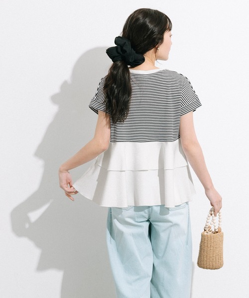 coca(coca)(コカ)の「\26ss新色追加/ 異素材切り替え2段フリルTシャツ(Tシャツ/カットソー・レディース・その他1/ホワイト/ブラック/B/A/ライトグリーン・M/L/S/XL)」の12枚目の写真