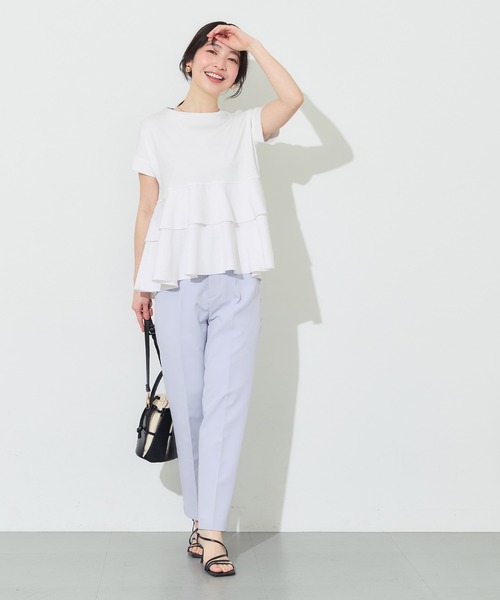 coca(coca)(コカ)の「\26ss新色追加/ 異素材切り替え2段フリルTシャツ(Tシャツ/カットソー・レディース・その他1/ホワイト/ブラック/B/A/ライトグリーン・M/L/S/XL)」の19枚目の写真