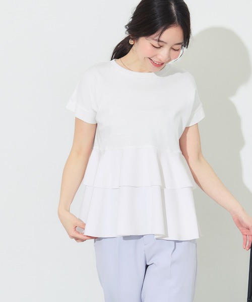 coca(coca)(コカ)の「\26ss新色追加/ 異素材切り替え2段フリルTシャツ(Tシャツ/カットソー・レディース・その他1/ホワイト/ブラック/B/A/ライトグリーン・M/L/S/XL)」の20枚目の写真