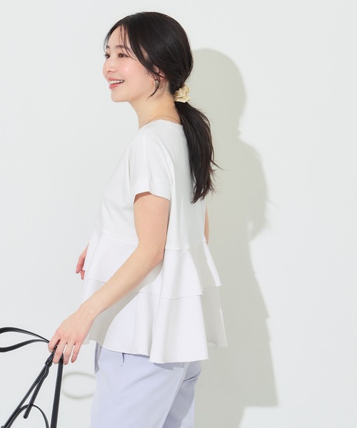 coca(coca)(コカ)の「\26ss新色追加/ 異素材切り替え2段フリルTシャツ(Tシャツ/カットソー・レディース・その他1/ホワイト/ブラック/B/A/ライトグリーン・M/L/S/XL)」の21枚目の写真