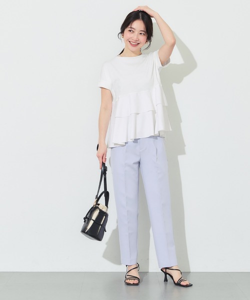 coca(coca)(コカ)の「\26ss新色追加/ 異素材切り替え2段フリルTシャツ(Tシャツ/カットソー・レディース・その他1/ホワイト/ブラック/B/A/ライトグリーン・M/L/S/XL)」の22枚目の写真
