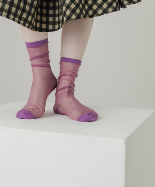 SMELLY（スメリー）の「シアーソックス（ソックス/靴下・レディース・パープル/ブルー/ホワイト・22/24）」の6枚目の写真