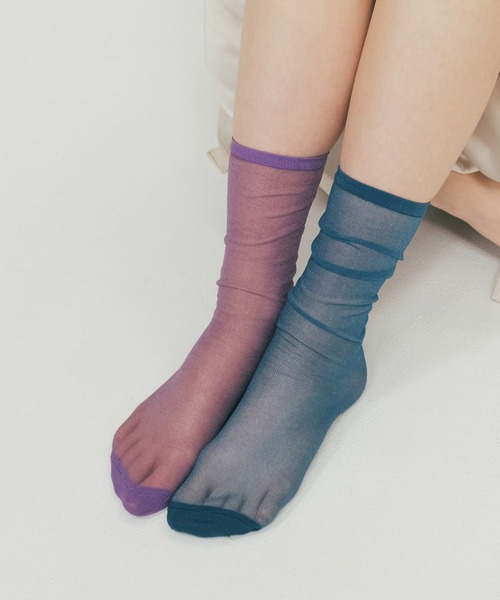 SMELLY（スメリー）の「シアーソックス（ソックス/靴下・レディース・パープル/ブルー/ホワイト・22/24）」の7枚目の写真
