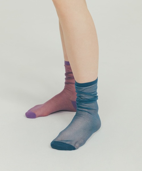 SMELLY（スメリー）の「シアーソックス（ソックス/靴下・レディース・パープル/ブルー/ホワイト・22/24）」の8枚目の写真