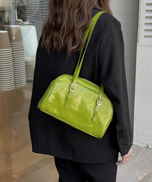 LA VORAGINE（ラ ヴォラジネ）の「フェイクレザーボストンバッグ ロングハンドル ミニ バッグ / スクエア ハンドバッグ（ボストンバッグ・レディース・ブラック/アイボリー/グリーン・FREE）」の18枚目の写真