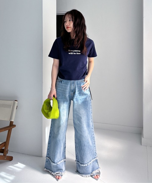 EPIMI E'PIMMY（エピミエピミー）の「ドロストラグランプリントTシャツ（Tシャツ/カットソー・レディース・ホワイト×ネイビー/アイボリー/ネイビー・MEDIUM）」の5枚目の写真