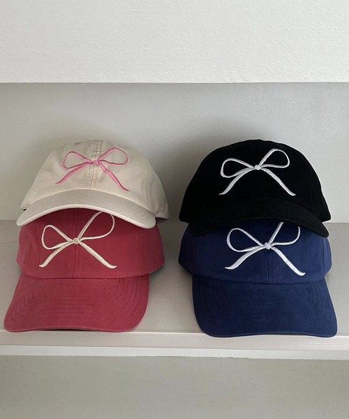 LAFFMO（ラフモ）の「リボン刺繍キャップ（キャップ・レディース・ブラウン/オフホワイト/ブルー/ブラック・F）」の7枚目の写真