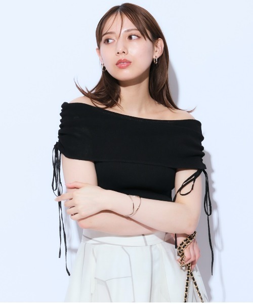 新品✨Mystradaマイストラーダ　シアー折り返しオフショルニット　ブラック 未使用❤️Mystrada マイストラーダ シアー折り返し オフショル