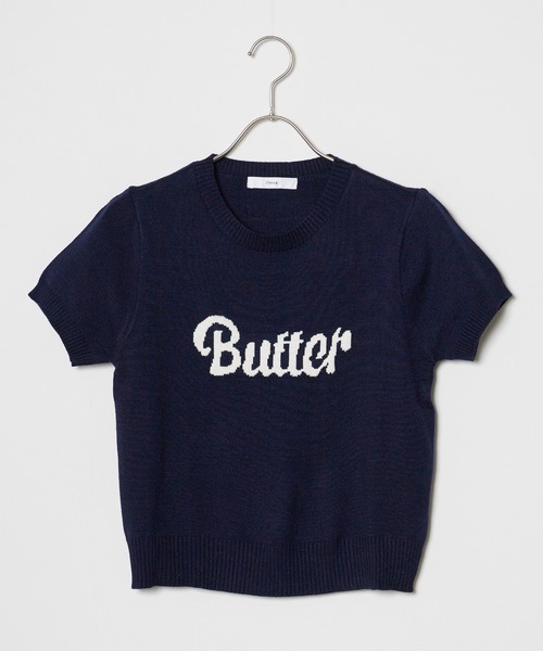 Chick（チック）の「butter ロゴ半袖ニットトップス（ニット/セーター・レディース・ネイビー/ホワイト・FREE）」の9枚目の写真