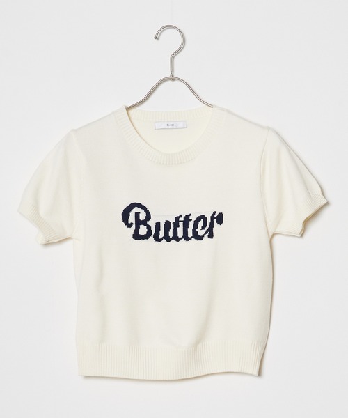 Chick（チック）の「butter ロゴ半袖ニットトップス（ニット/セーター・レディース・ネイビー/ホワイト・FREE）」の15枚目の写真