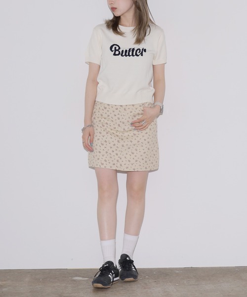 Chick（チック）の「butter ロゴ半袖ニットトップス（ニット/セーター・レディース・ネイビー/ホワイト・FREE）」の10枚目の写真