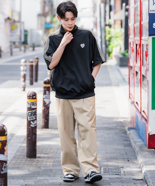 セール】【SIDEWAY STANCE】ワンポイント ハーフジップ 半袖 ジャージ