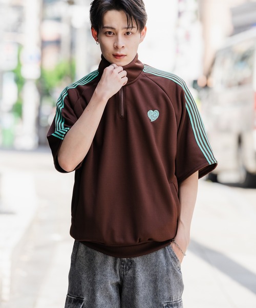 セール】【SIDEWAY STANCE】ワンポイント ハーフジップ 半袖 ジャージ