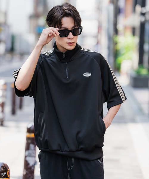 セール】【SIDEWAY STANCE】ワンポイント ハーフジップ 半袖 ジャージ