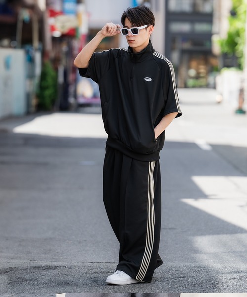 セール】【SIDEWAY STANCE】ワンポイント ハーフジップ 半袖 ジャージ