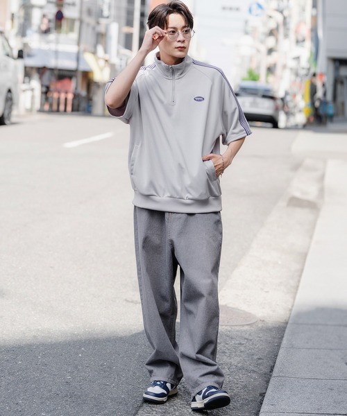 セール】【SIDEWAY STANCE】ワンポイント ハーフジップ 半袖 ジャージ