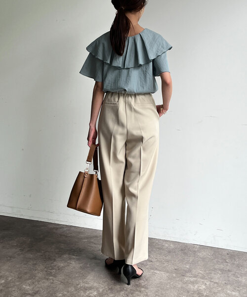 Chez toi（シェトワ）の「【大人かわいいが叶う】ネックフリルブラウス（シャツ/ブラウス・レディース・オレンジ/サックスブルー/ブラック/オフホワイト・FREE）」の9枚目の写真