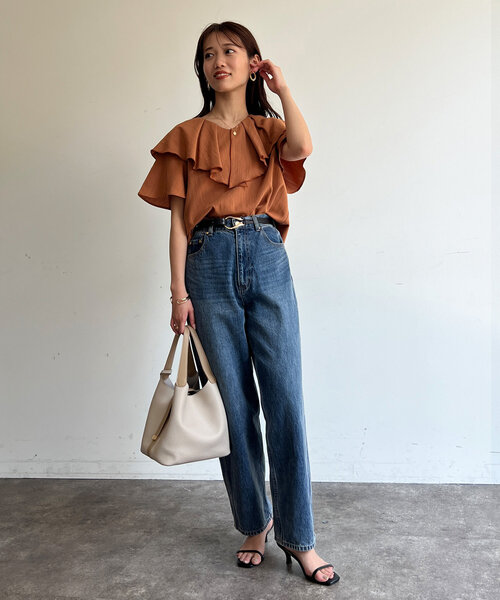 Chez toi（シェトワ）の「【大人かわいいが叶う】ネックフリルブラウス（シャツ/ブラウス・レディース・オレンジ/サックスブルー/ブラック/オフホワイト・FREE）」の17枚目の写真