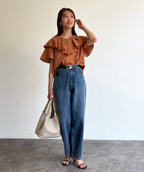 Chez toi（シェトワ）の「【大人かわいいが叶う】ネックフリルブラウス（シャツ/ブラウス・レディース・オレンジ/サックスブルー/ブラック/オフホワイト・FREE）」の18枚目の写真