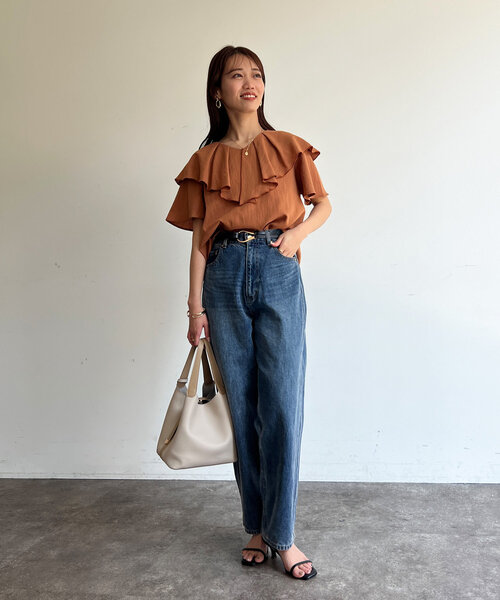 Chez toi（シェトワ）の「【大人かわいいが叶う】ネックフリルブラウス（シャツ/ブラウス・レディース・オレンジ/サックスブルー/ブラック/オフホワイト・FREE）」の19枚目の写真