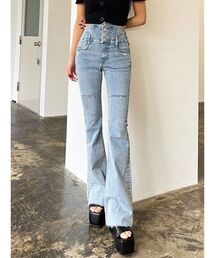 サイドオープンハイウエストフレアパギンス