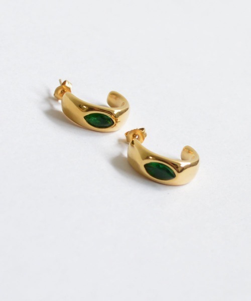 エメラルドグリーンフープピアス（ピアス（両耳用））｜emouv by
