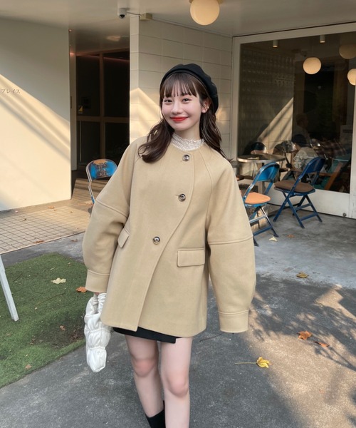 年末セール 新品紙タグ付き hinari ウェーブデザインミドルコート S ウェーブデザインミドルコート（その他アウター）｜hinari（ヒナリ）の